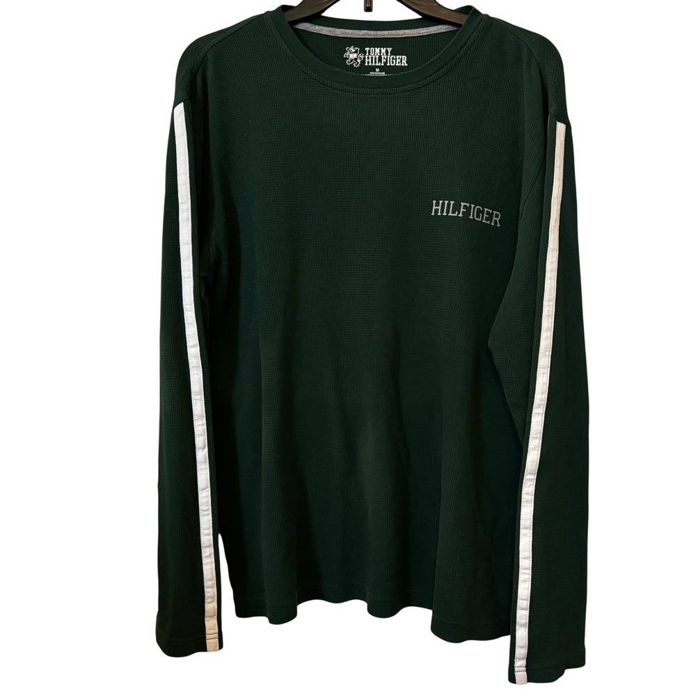 Tommy Hilfiger Men's Long Sleeve Shirt Medium Thermal Waffle Knit Green‎
